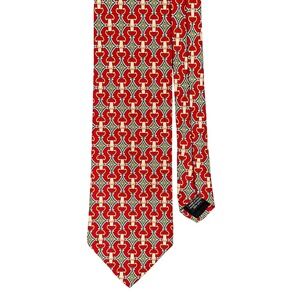 Paolo Gucci Silk Tie Mens‎ Vintage Made In Italy Red Equestrian Chain Pattern